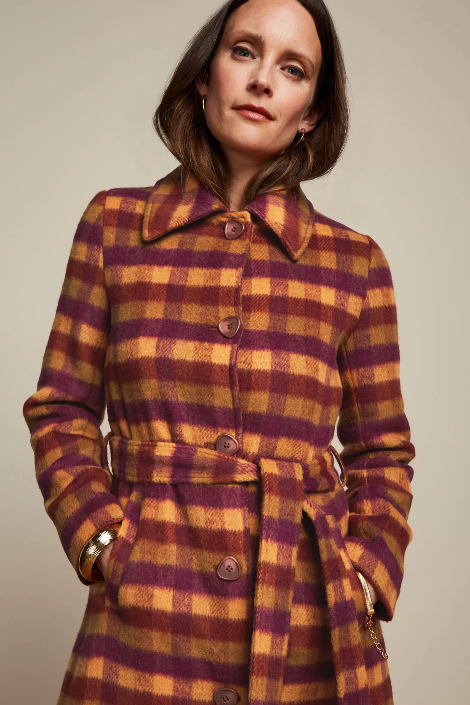 Jassen & Blazers*King Louie Arabella Coat Wylde Check Pecan Brown