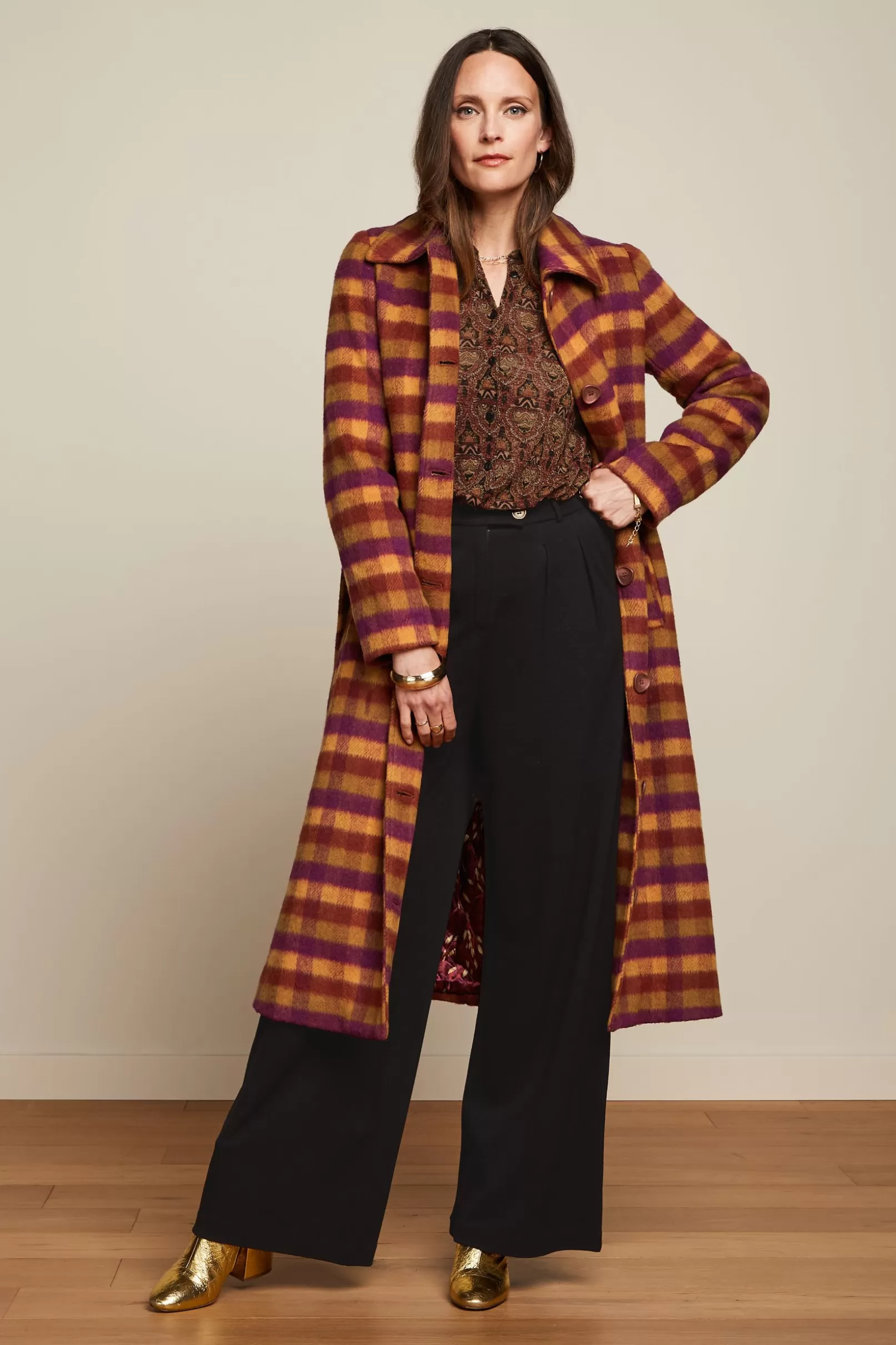 Jassen & Blazers*King Louie Arabella Coat Wylde Check Pecan Brown