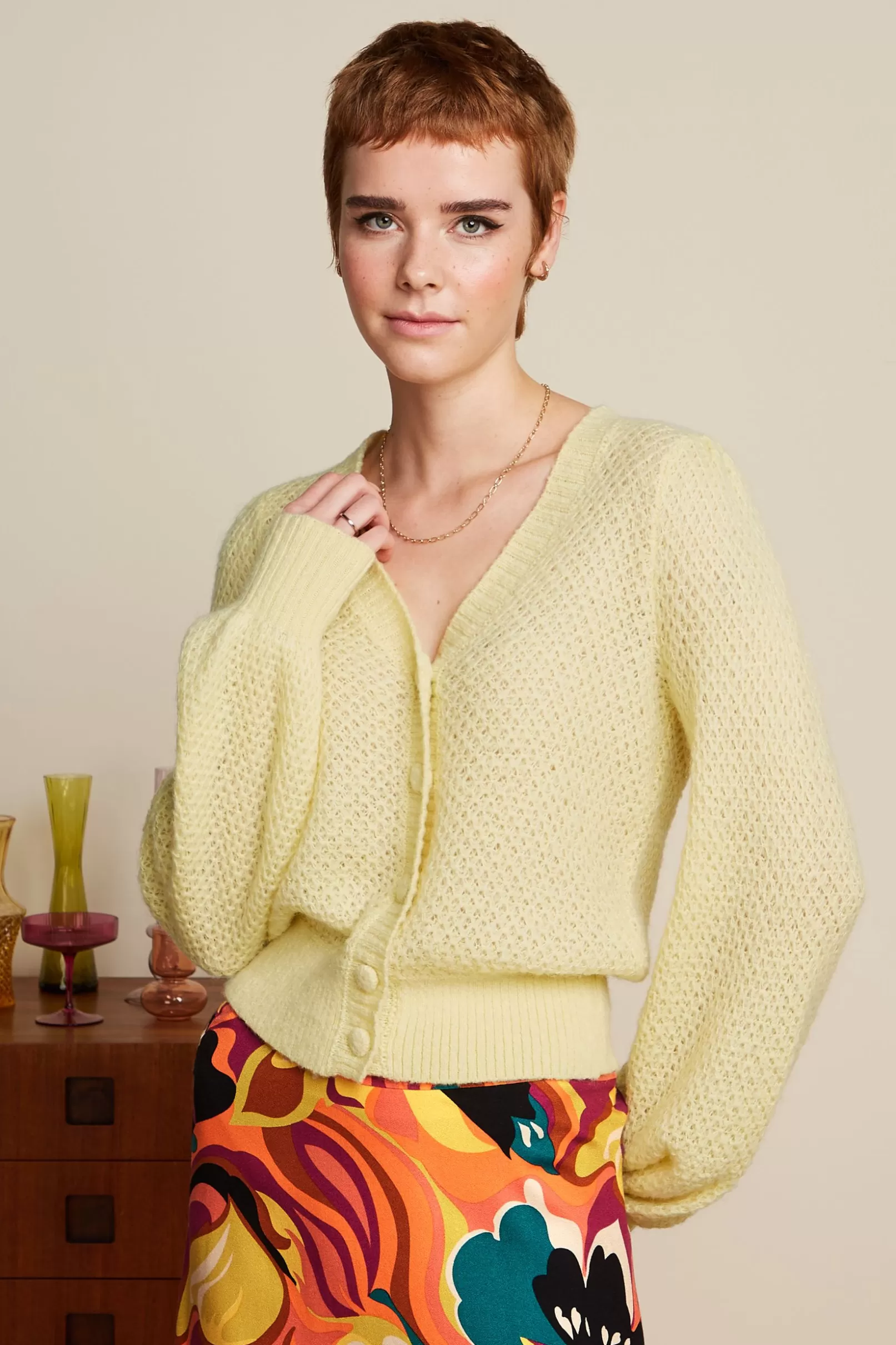 Vesten*King Louie Cardi V Farfalle Custard Yellow