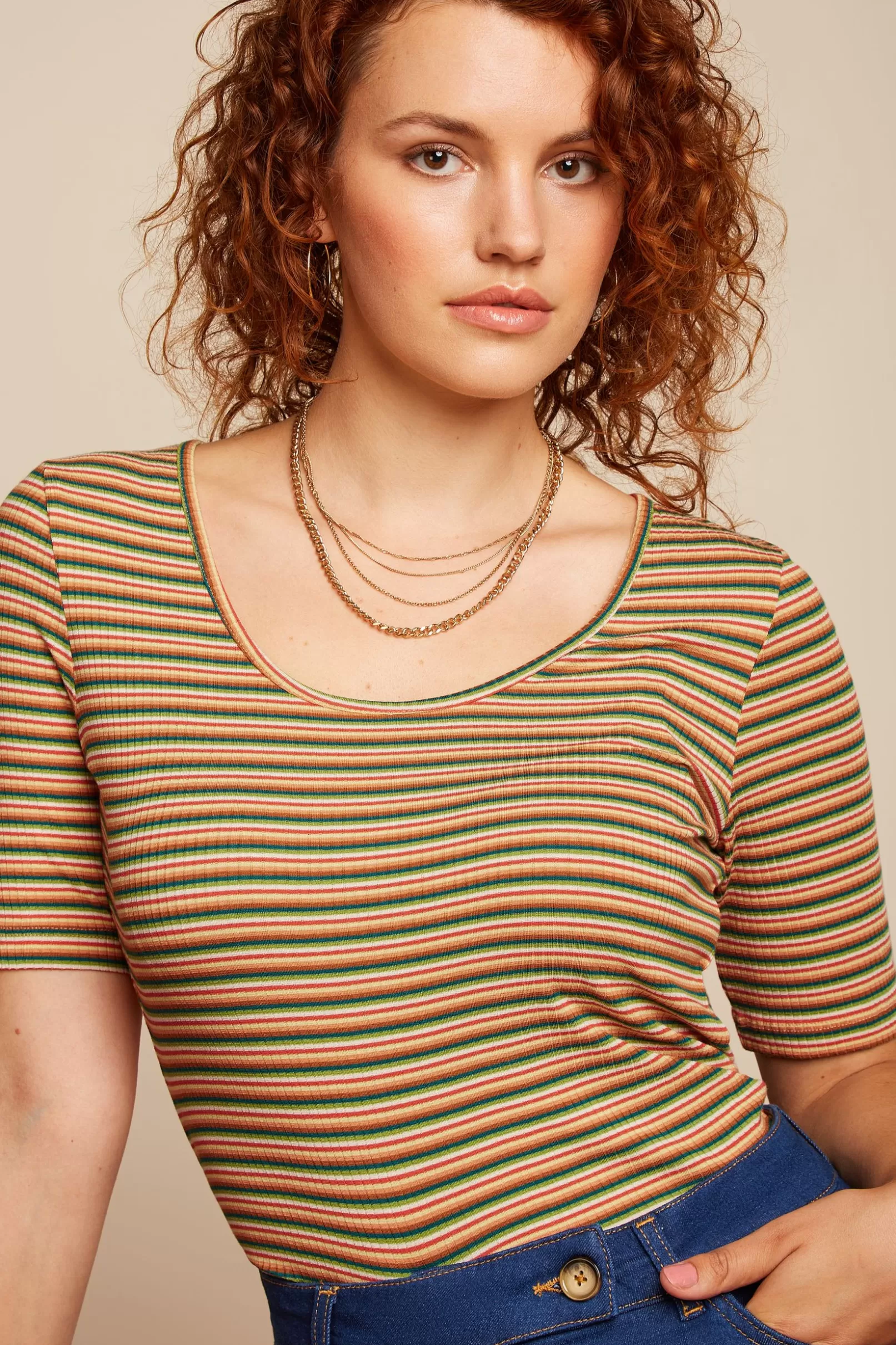 Tops & Shirts*King Louie Carice Top Boxy Stripe Ponderosa Green