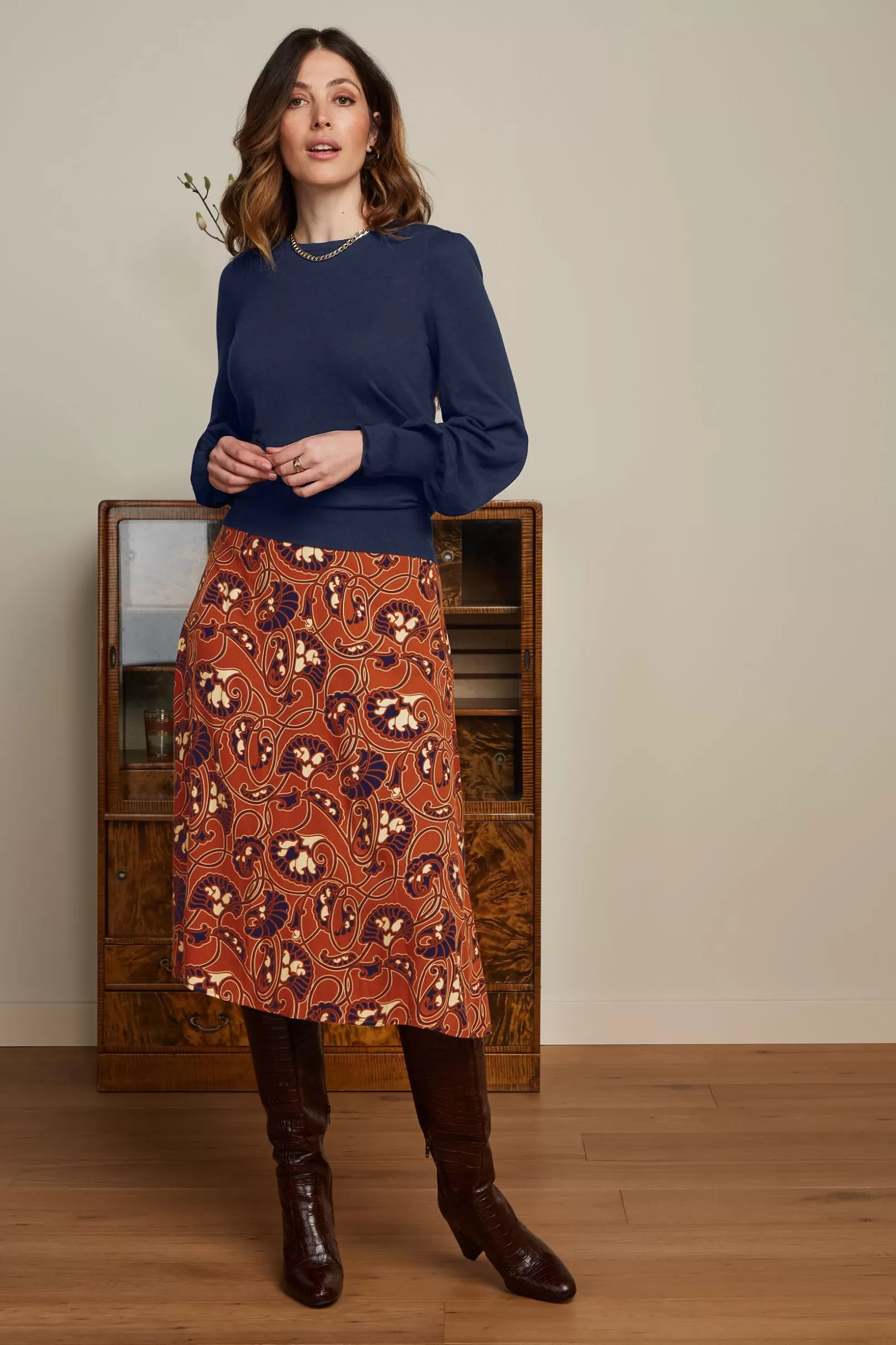 Rokken*King Louie Juno Midi Skirt Cecilia Spicy Brown