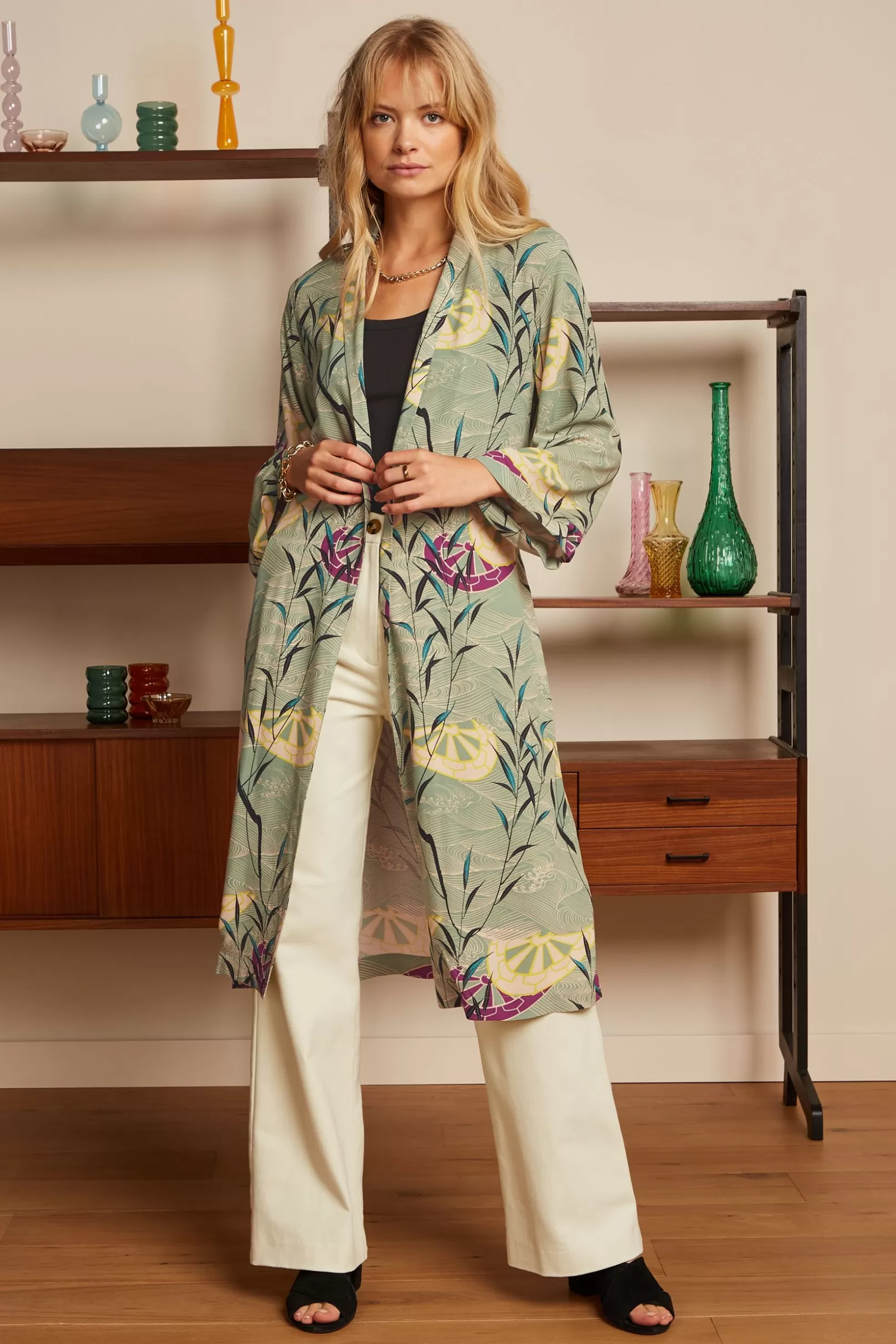 Jassen & Blazers*King Louie Kimono Long Blush Dusty Turquoise