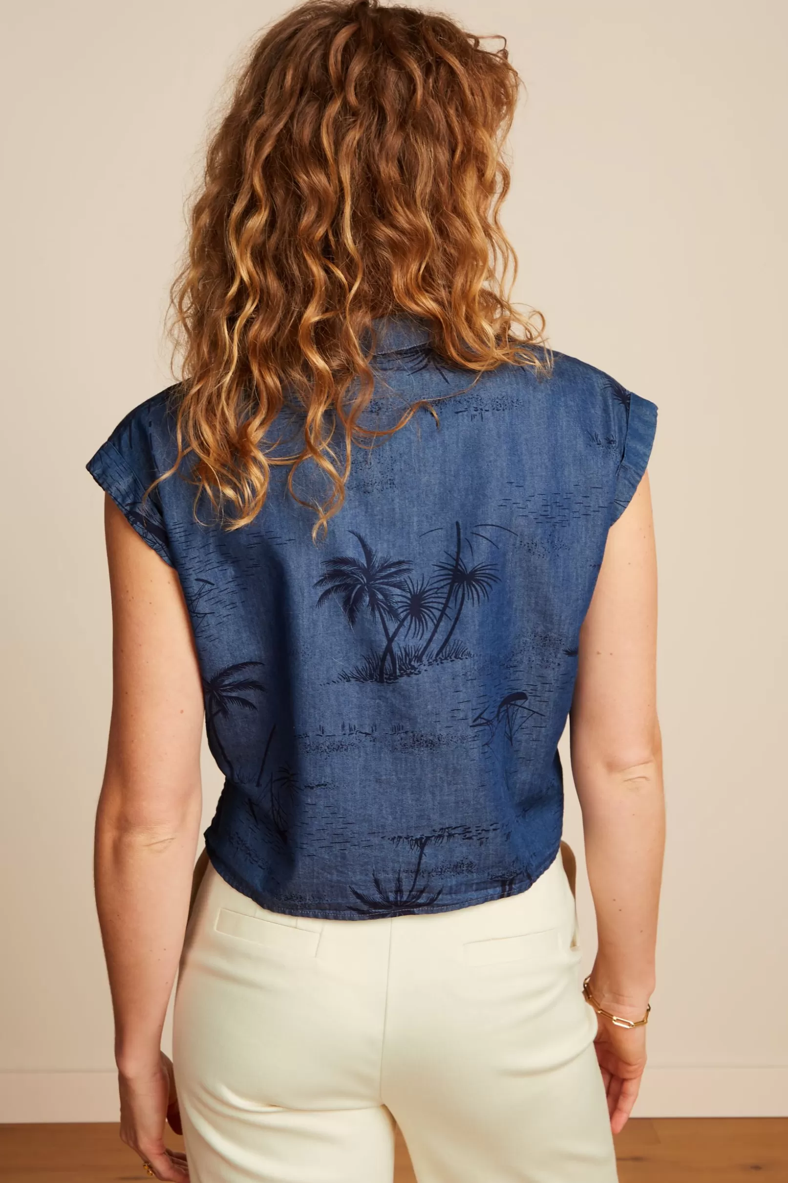 Blouses*King Louie Knot Blouse Daytrip Denim Blue