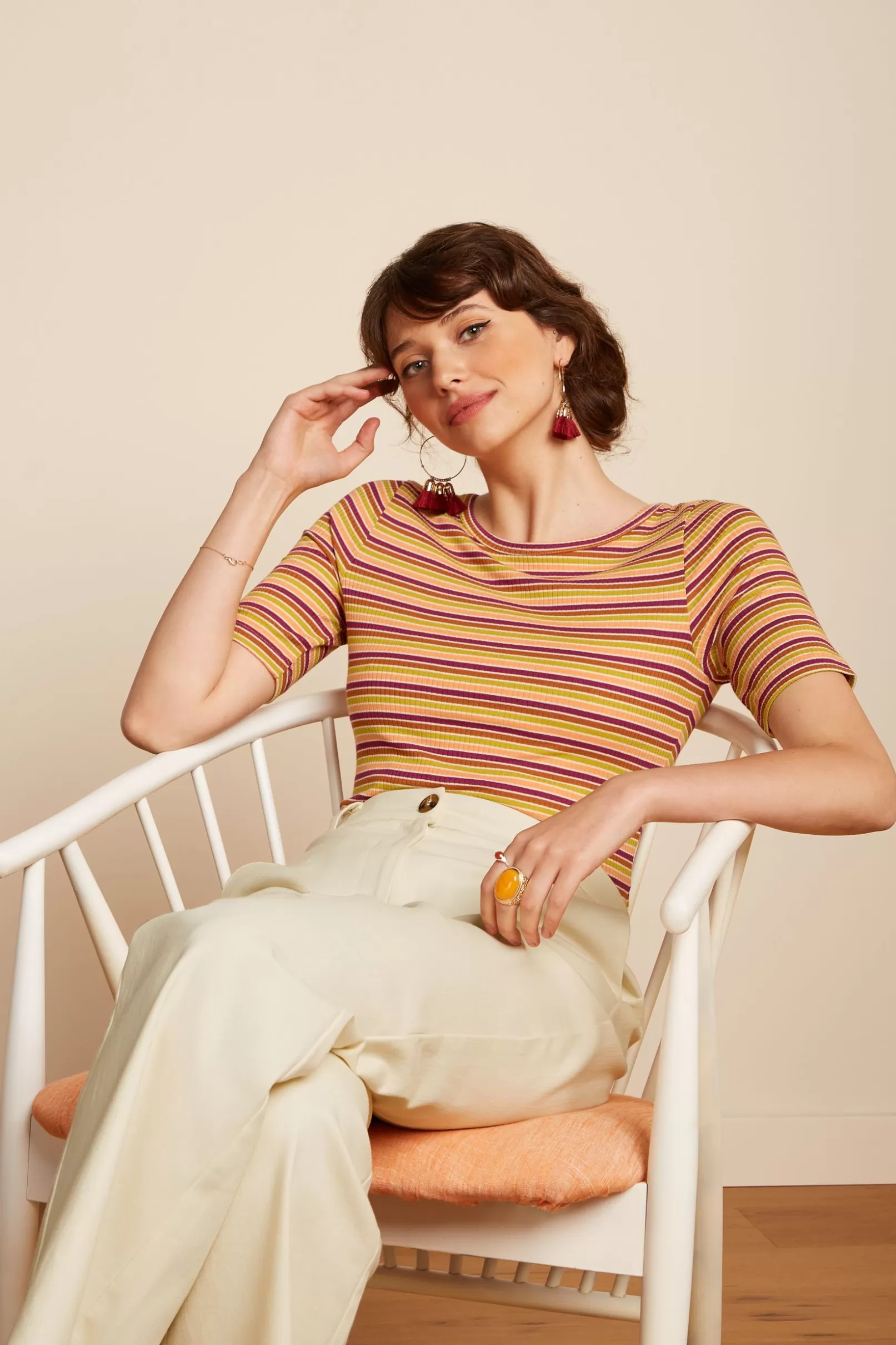 Tops & Shirts*King Louie Lily Tee Cleo Stripe Cream