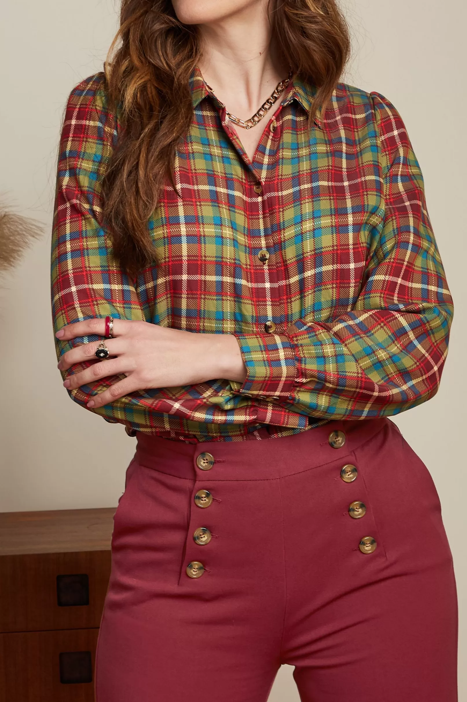 Blouses*King Louie Maisie Blouse Belmont Check Woodbine Green