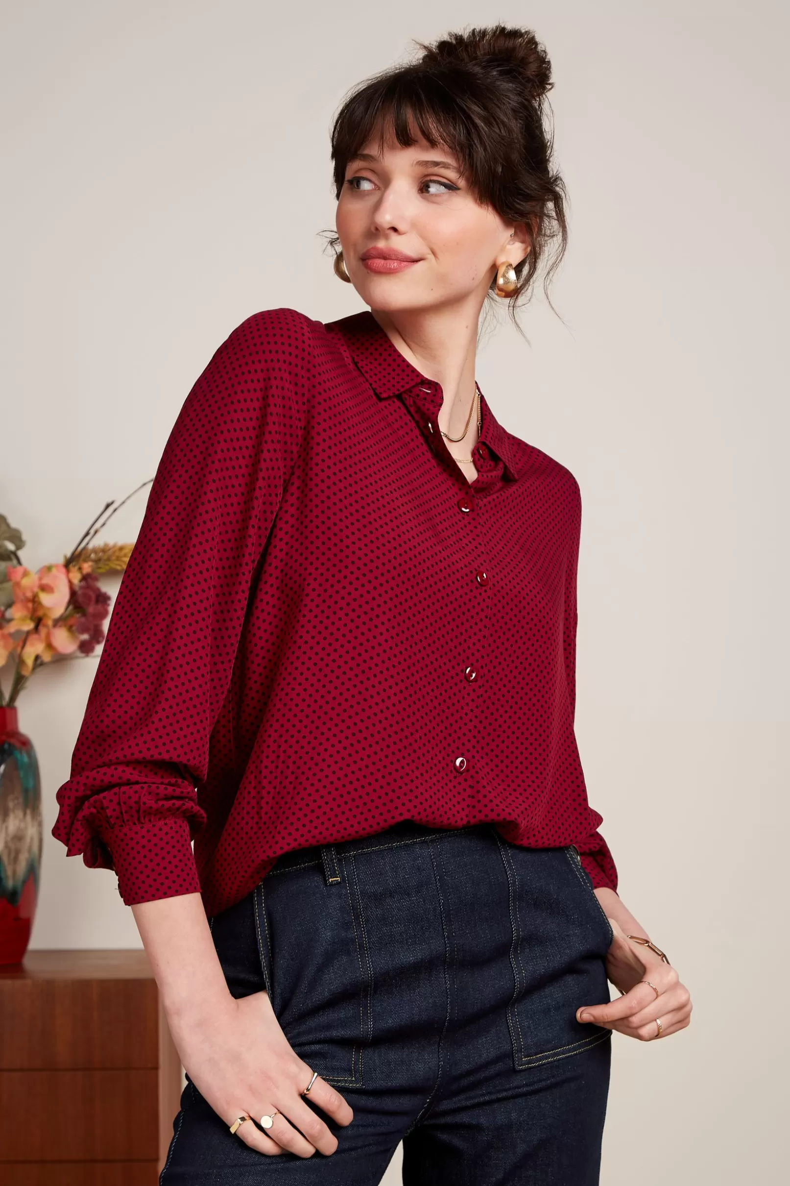 Blouses*King Louie Maisie Blouse Piper Cabernet Red