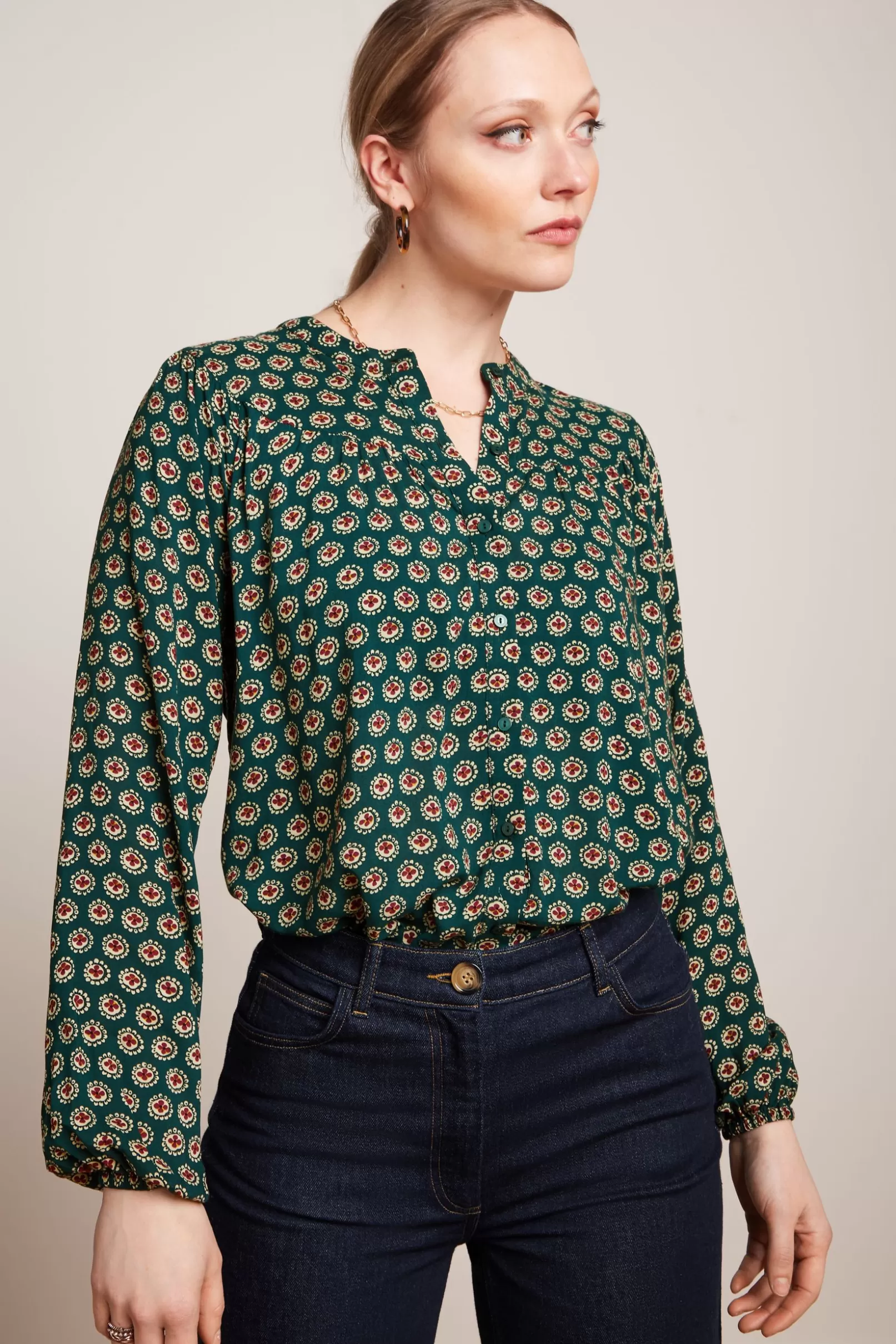 Blouses*King Louie Nala Blouse Elliot Pine Green