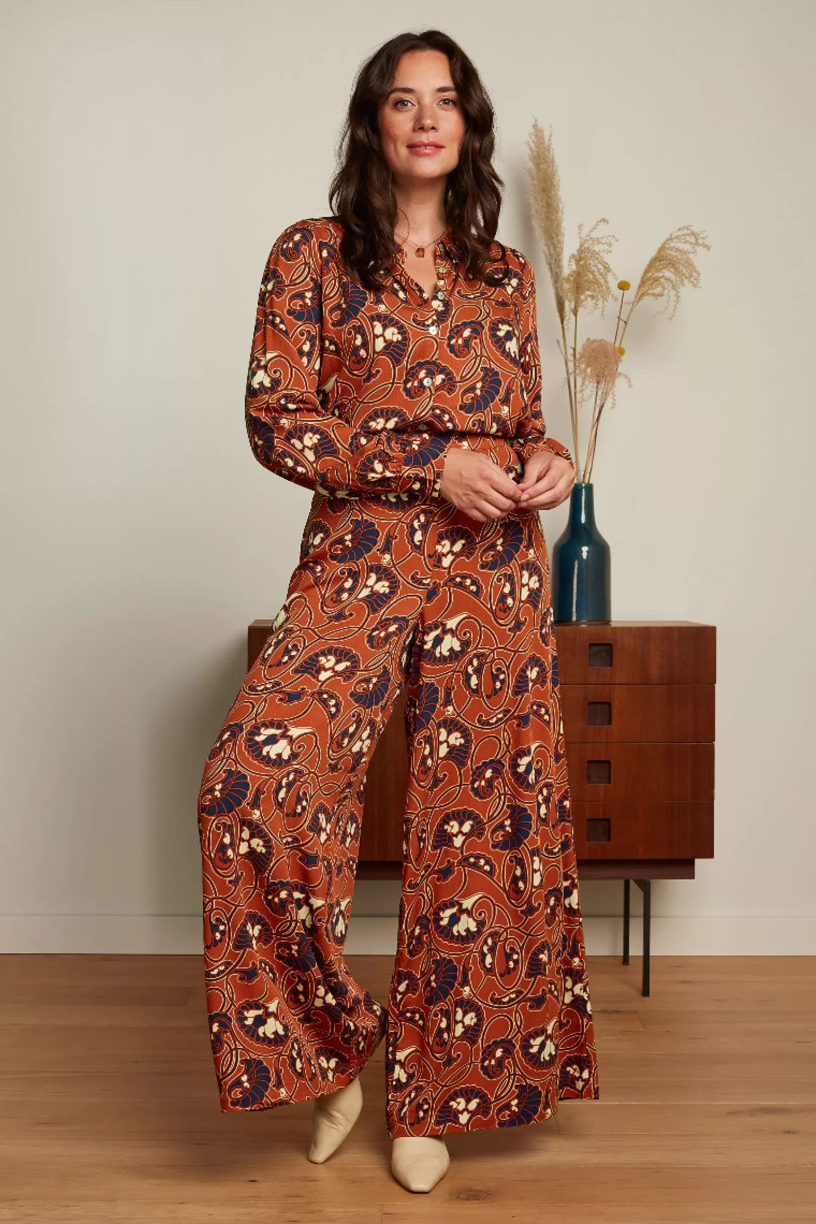 Broeken*King Louie Palazzo Pants Cecilia Spicy Brown