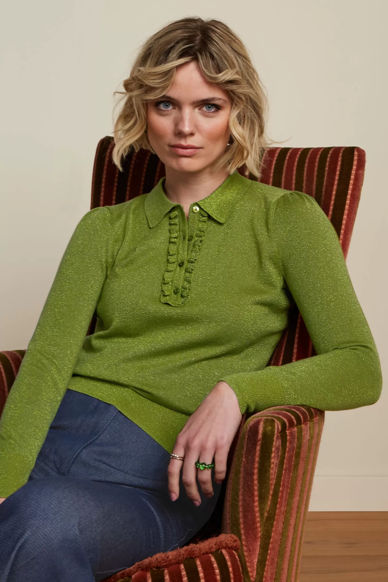 Tops & Shirts*King Louie Polo Rufffle Top Lapis Woodbine Green