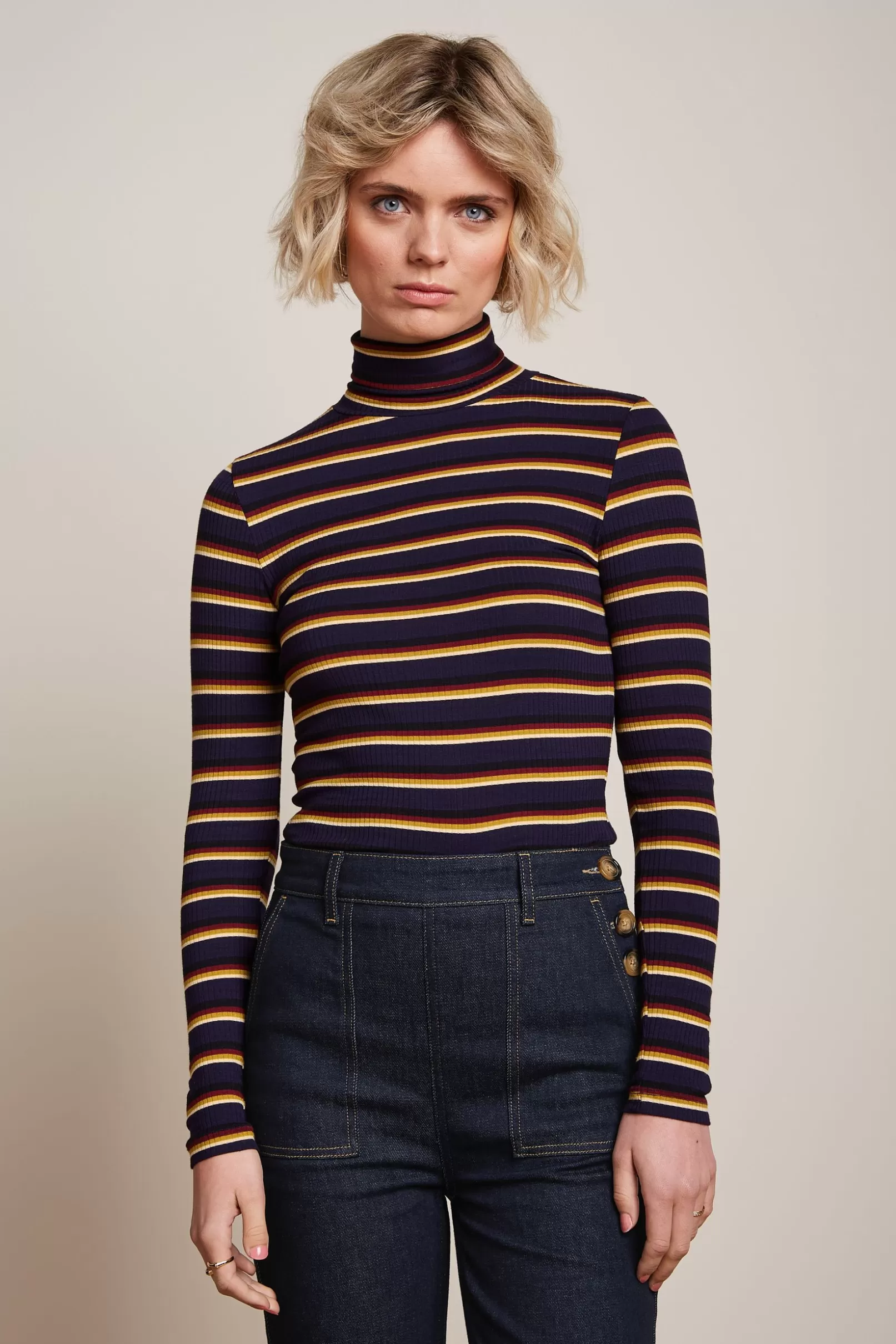 Tops & Shirts*King Louie Rollneck Top Century Stripe Evening Blue