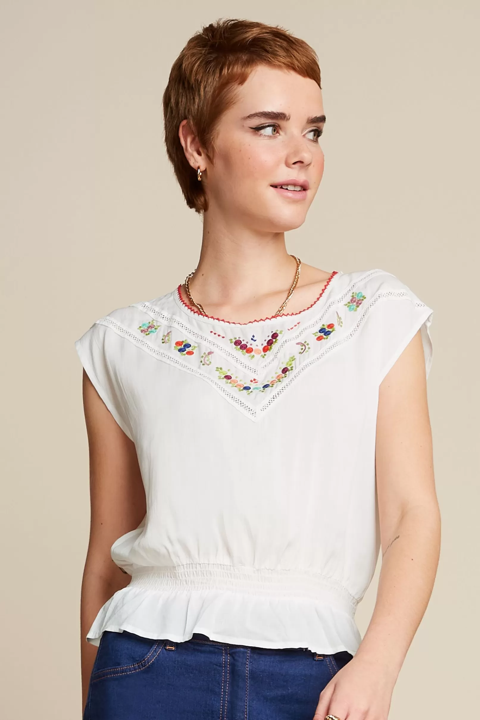 Tops & Shirts*King Louie Selly Top Citrine Embroidery Cream