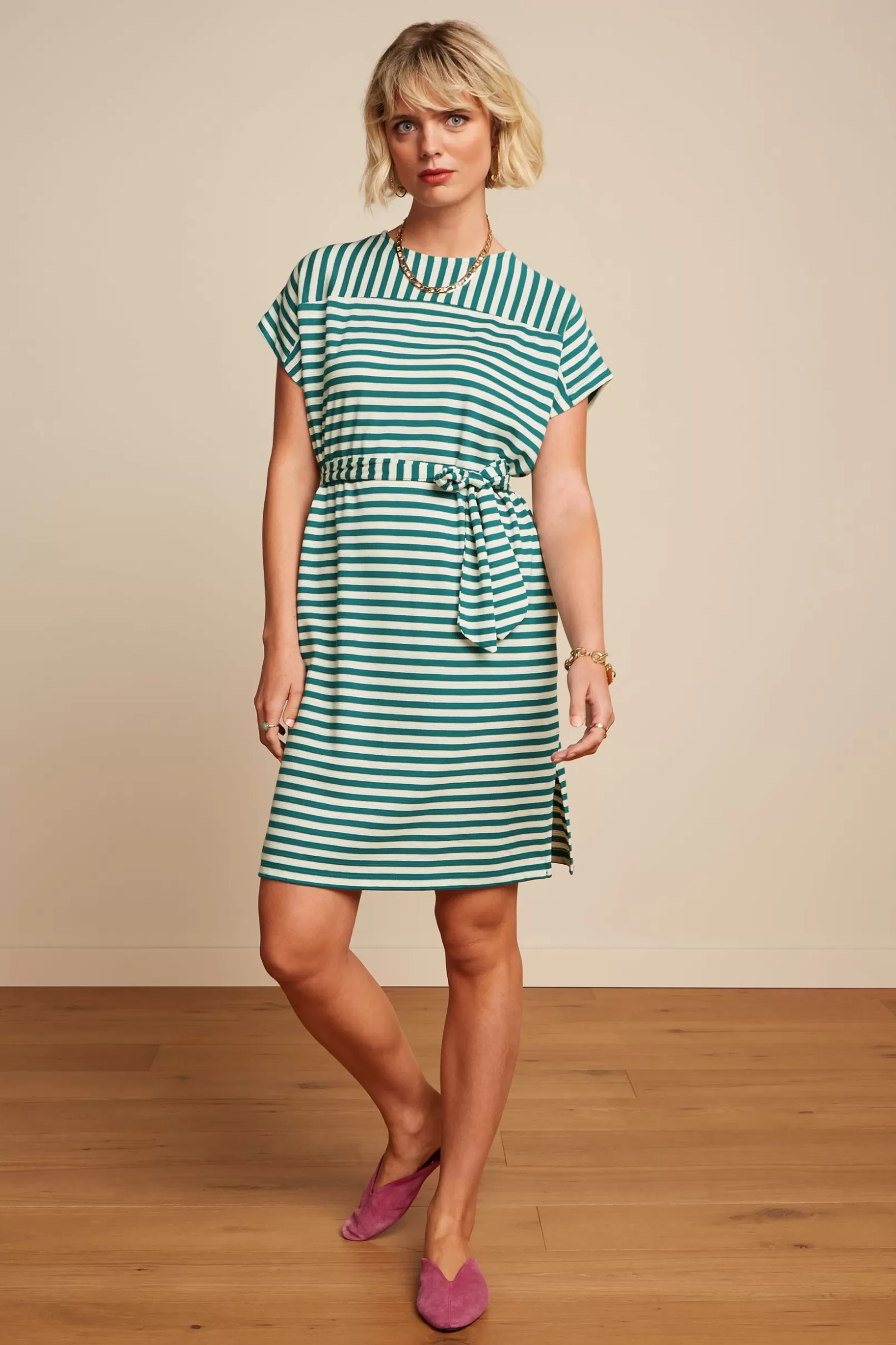 Jurken*King Louie Vera Tunic Dress Chopito Stripe Ponderosa Green